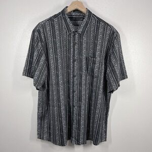 MCEDAR‎ Aztec Print Button Up Shirt Short Sleeve Casual Black Gray 2XL